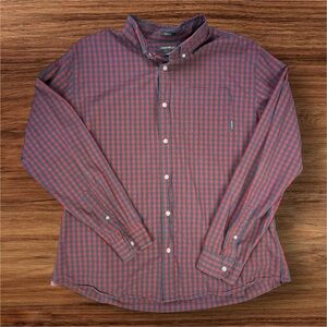 Eddie Bauer Men’s Long Sleeve Red and Blue Check Pattern Casual Button Down. XL